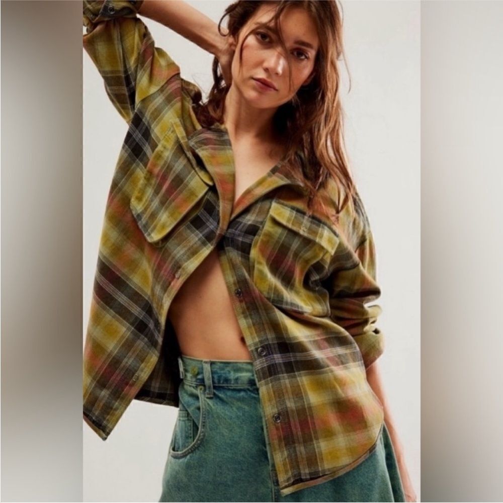 Free People NWT Izzy Cargo Shirt in Olive Combo size XS
